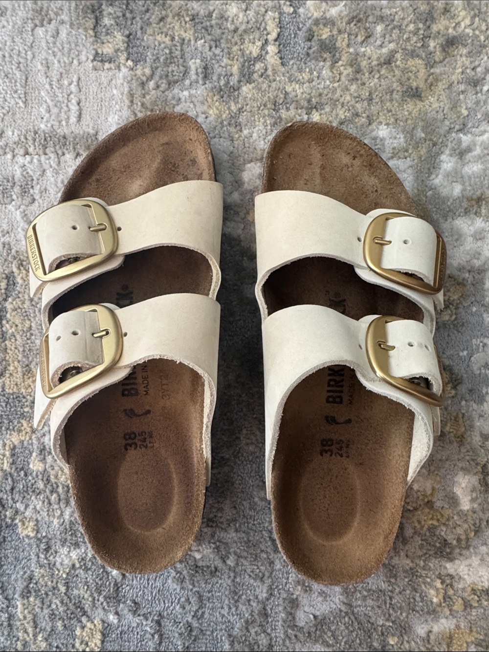 Birkenstock Double Buckle Sandals - Cream with Gold Buckles